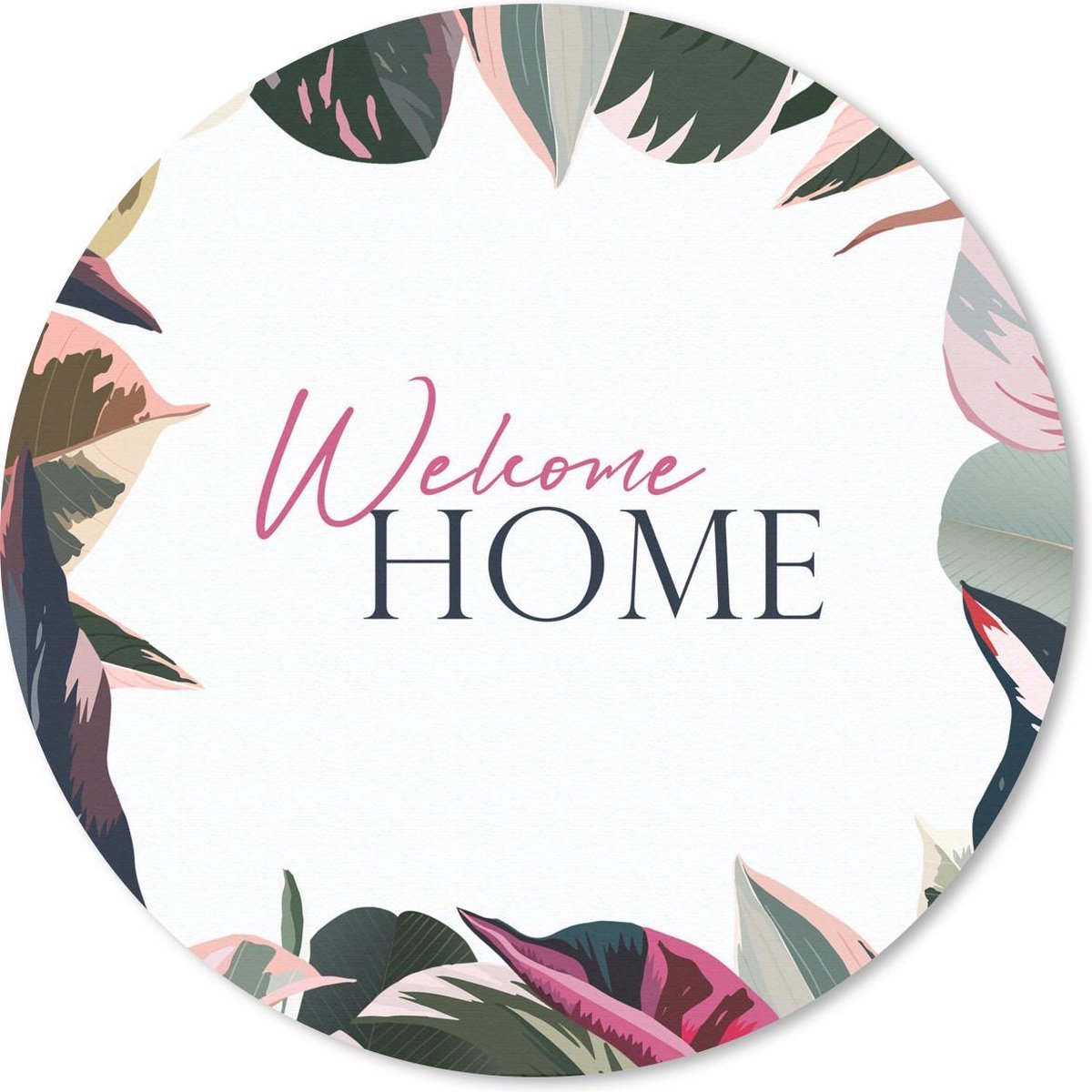 Muismat rond 20x20 cm - Mousepad Spreuken - Quotes - 'Welcome home' - Bloemen - Ronde muismatten