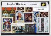 Glas in lood – Luxe postzegel pakket (A6 formaat) : collectie van 25 verschillende postzegels van glas in lood – kan als ansichtkaart in een A6 envelop - authentiek cadeau - kado - geschenk - kaart - tiffany - glasraam - raam - kerk - kerken - oud