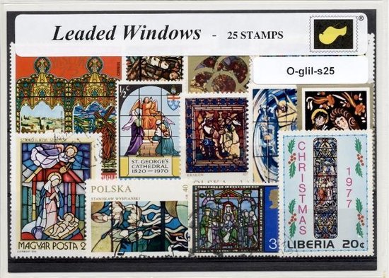 Afbeelding van het spel Glas in lood – Luxe postzegel pakket (A6 formaat) : collectie van 25 verschillende postzegels van glas in lood – kan als ansichtkaart in een A6 envelop - authentiek cadeau - kado - geschenk - kaart - tiffany - glasraam - raam - kerk - kerken - oud