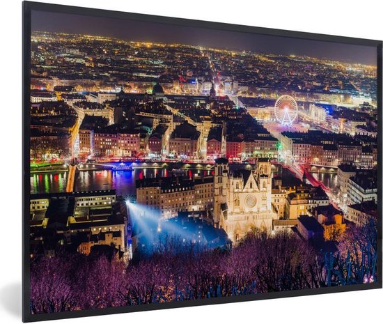 Affiche avec cadre Lyon - Panorama de la ville française de Lyon la nuit  cadre photo... | bol.com