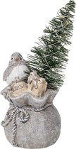 Clayre & Eef Beeld Vogel 9x9x15 cm Grijs Polyresin Kerstdecoratie