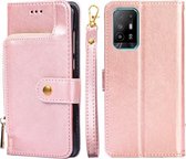 Voor OPPO A94 5G/F19 Pro+ 5G Rits Tas PU + TPU Horizontale Flip Lederen Case met Houder & Kaartsleuf & Portemonnee & Lanyard (Rose Goud)