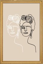JUNIQE - Poster met houten lijst Frida Double Beige -13x18 /Ivoor
