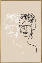 JUNIQE - Poster met kunststof lijst Frida Double Beige -20x30 /Ivoor