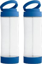 4x Stuks glazen waterfles/drinkfles met blauwe kunststof schroefdop en smartphone houder 390 ml - Sportfles - Bidon