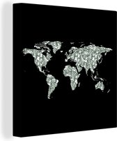 Peintures Toile Wereldkaart - Plantes - Zwart - 90x90 cm - Décoration murale