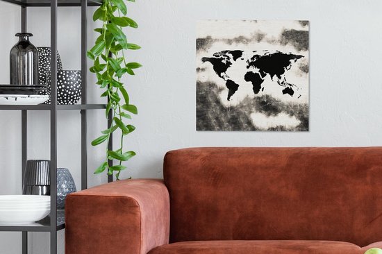 Peintures Toile Wereldkaart - Zwart - Bois - 50x50 cm - Décoration murale