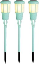 3x stuks solar tuinfakkel/tuinlamp turquoise op zonne-energie 61 cm - Prikspots tuinverlichting