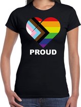 T-shirt Proud - Progress pride vlag hartje - zwart - dames - LHBT - Gay pride shirt / kleding / outfit L