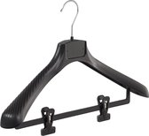 De Kledinghanger Gigant - 30 x Mantel / kostuumhanger kunststof zwart met schouderverbreding en anti-slip knijpers, 45 cm