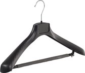 De Kledinghanger Gigant - 5 x Mantel / kostuumhanger kunststof zwart met schouderverbreding en anti-slip broeklat (2 mm schuim), 45 cm
