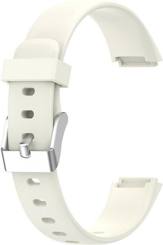 Zandwit siliconen horlogebandje met zilverkleurige gesp, passend voor Fitbit Luxe.