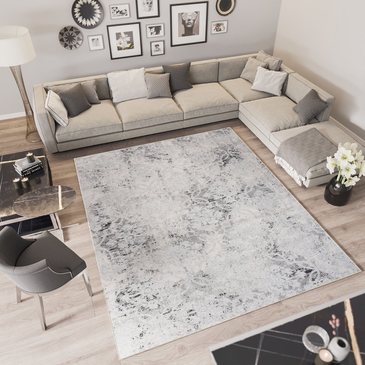 Tapiso Troya Vloerkleed Woonkamer Slaapkamer Beige Bloemen Design Eyecatcher Interieur Sti