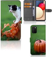 Flip Case Geschikt voor Samsung Galaxy A03s Hoesje Kitten