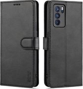 Voor OPPO Reno6 5G AZNS Huid Voelen Kalf Textuur Horizontale Flip Lederen Case met Kaartsleuven & Houder & Portemonnee (Zwart)