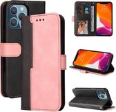 Zakelijke stiksels-kleur horizontale flip PU lederen tas met houder & kaartsleuven & fotolijst voor iPhone 13 Pro (roze)