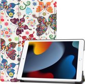 Case2go - Tablet hoes geschikt voor iPad 2021 - 10.2 Inch - Tri-Fold Book Case - Vlinders