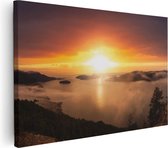 Artaza Canvas Schilderij Zonsondergang In De Bergen Met Wolken - 120x80 - Groot - Foto Op Canvas - Wanddecoratie Woonkamer