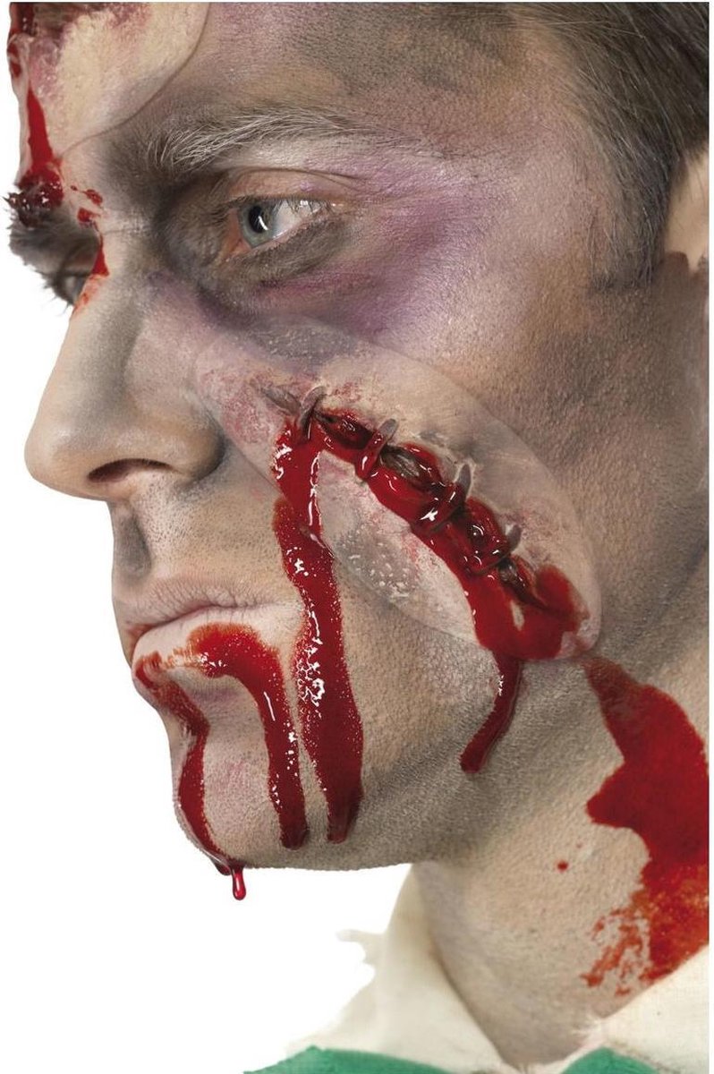 Blessure d'Halloween avec des points de suture et une bouteille de sang |  bol.com