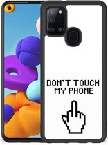 Hoesje Geschikt voor Samsung Galaxy A21s Leuk TPU Back Case met Zwarte rand Finger Don't Touch My Phone