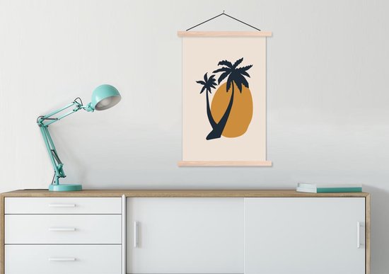 Porte-affiche avec affiche - Affiche scolaire - Palmier - Soleil - Pastel - 60x90 cm - Lattes vierges