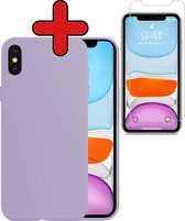Hoes voor iPhone X Hoesje Siliconen Case Cover Met Screenprotector - Hoes voor iPhone X Hoesje Cover Hoes Siliconen Met Screenprotector - Lila
