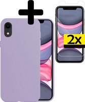 Hoes voor iPhone XR Hoesje Lila Siliconen Case Met 2x Screenprotector - Hoes voor iPhone XR Hoesje Hoes met 2x Screenprotector - Lila