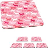 Onderzetters voor glazen - Paarden - Roze - Patroon - Meisjes - Kinderen - Meiden - 10x10 cm - Glasonderzetters - 6 stuks