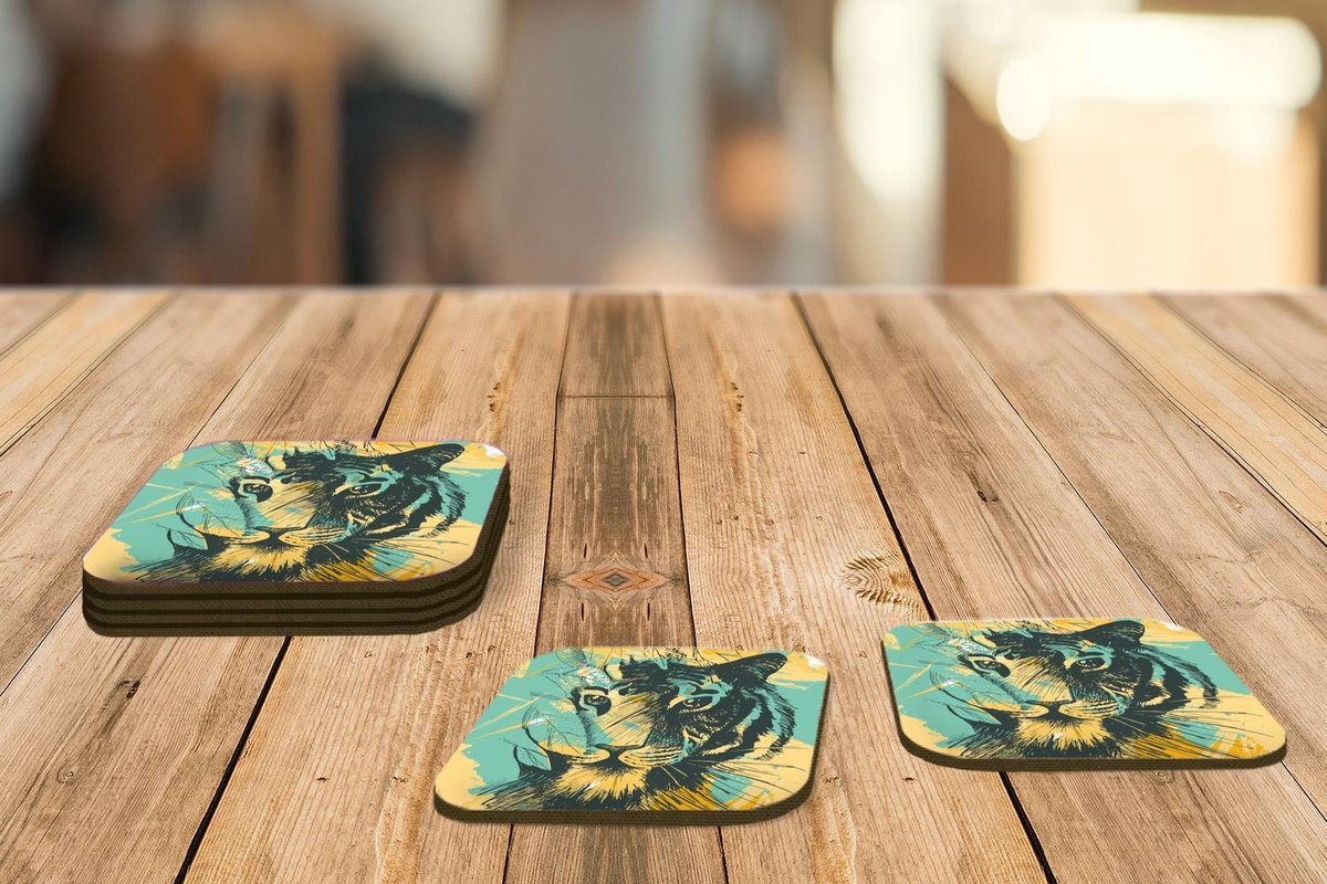 Onderzetters voor glazen - Tijger - Abstract - Geel - 10x10 cm - Glasonderzetters - 6 stuks