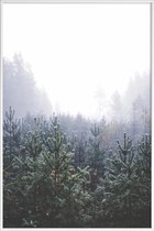 JUNIQE - Poster in kunststof lijst Misty Forest -30x45 /Grijs