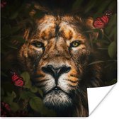 Poster Vlinder - Leeuw - Planten - 30x30 cm
