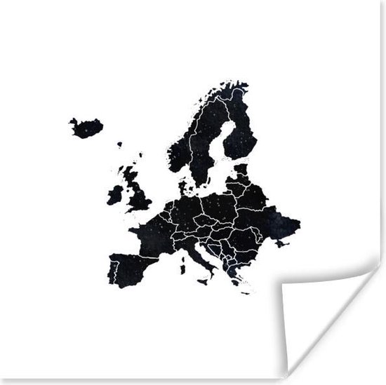 Diplomaat noorden Verfijnen Poster Europa kaart - Zwart wit - 75x75 cm | bol.com