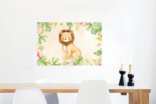 Affiche Lion - Pépinière - Chambre de bébé - Jungle - Aquarelle - 60x40 cm