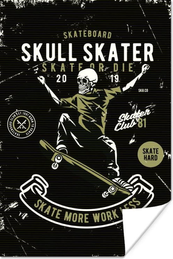 Affiche Squelette - Skateboard - Vintage - Citation - 60x90 cm | bol