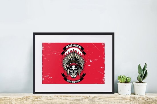 Fotolijst incl. Poster - Doodskop - Indianentooi - Vintage - Tekening - 40x30 cm - Posterlijst