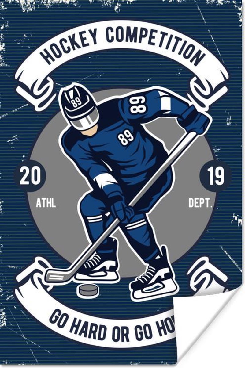 Poster IJshockey - Man - Retro - 20x30 cm - Vaderdag cadeau - Geschenk - Cadeautje voor hem - Tip - Mannen - PosterMonkey