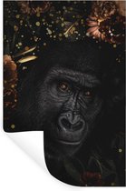 Muurstickers - Sticker Folie - Gorilla - Bloemen - Goud - 60x90 cm - Plakfolie - Muurstickers Kinderkamer - Zelfklevend Behang - Zelfklevend behangpapier - Stickerfolie