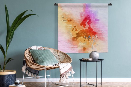 Tapisserie - Toile Murale - Carte - Europe - Peinture - Couleurs - 90x90 cm - Tapisserie
