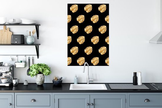 Stickers muraux - Or - Monstera - Motif - 60x90 cm - Feuille adhésive