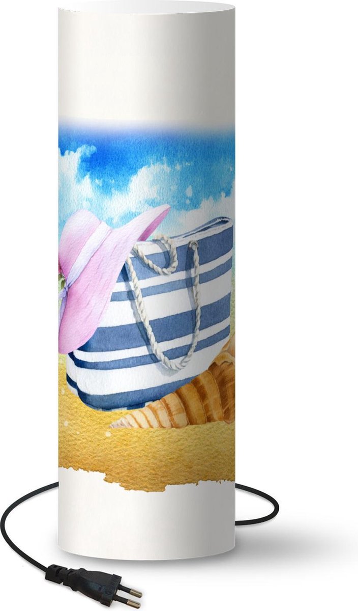 Lamp - Nachtlampje - Tafellamp slaapkamer - Strandtas - Hoed - Schelp - Strand - 50 cm hoog - Ø15.9 cm - Inclusief LED lamp