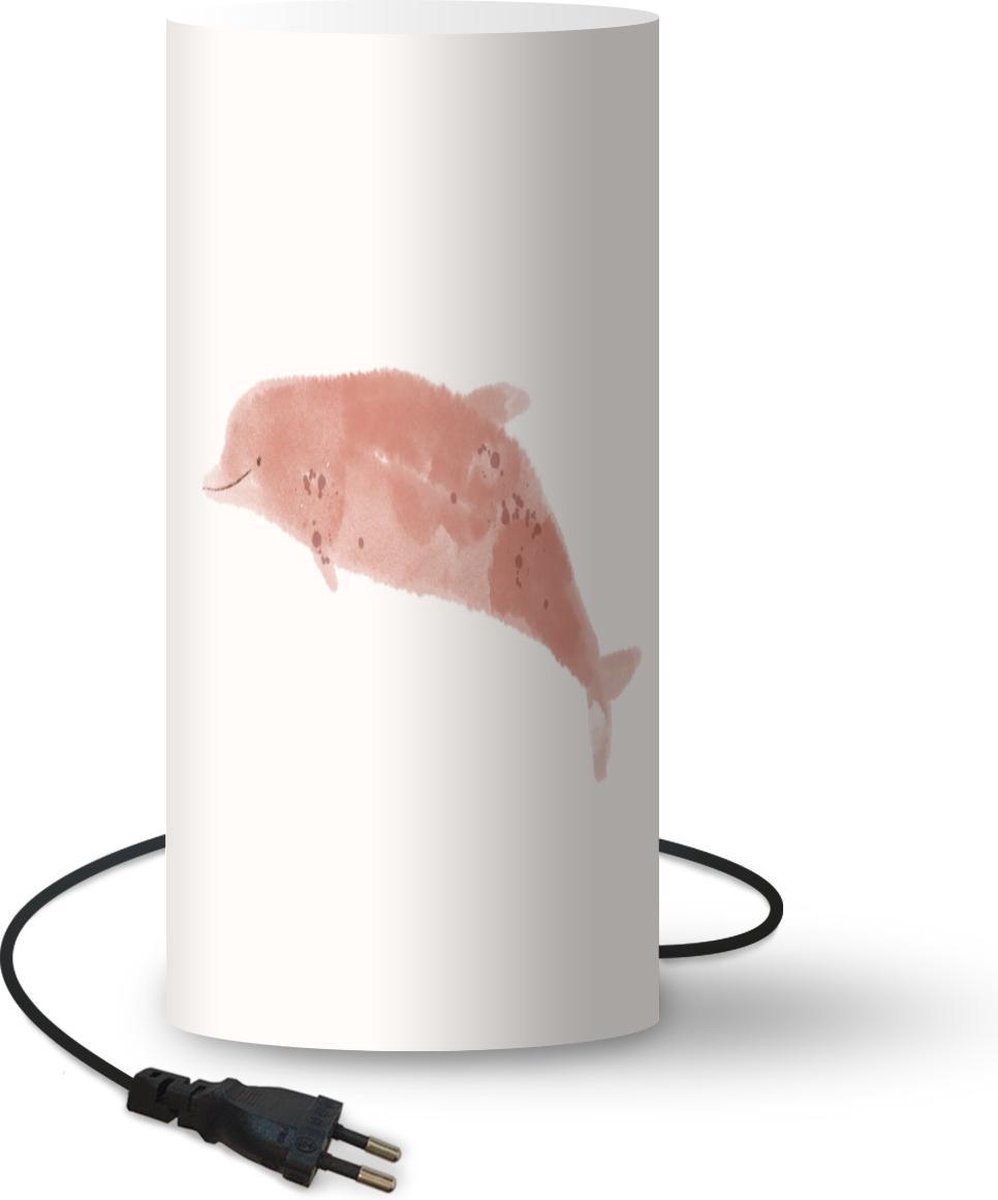 Lamp - Nachtlampje - Tafellamp slaapkamer - Dolfijn - Dieren - Zee - Aquarel - 33 cm hoog - Ø15.9 cm - Inclusief LED lamp
