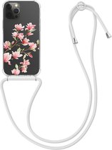 kwmobile telefoonhoesje voor Apple iPhone 12 Pro Max - Hoesje met koord in poederroze / wit / transparant - Back cover voor smartphone