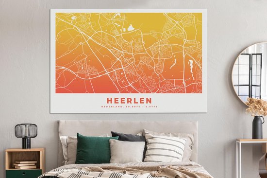Toile Peinture Plan de Ville - Heerlen - Nederland - 180x120 cm - Décoration murale XXL