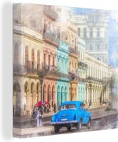 Toile Peinture Cuba - La Havane - Oldtimer - 20x20 cm - Décoration murale