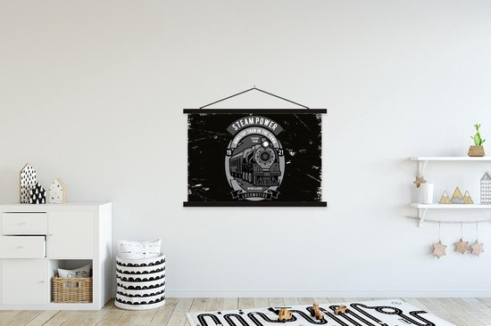 Porte-affiche avec affiche - Affiche scolaire - Train - Vintage - Dessin - 150x100 cm - Lattes noires