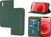 Geweven textuur stiksels magnetische horizontale flip PU lederen tas met houder & kaartsleuven & portemonnee & lanyard voor iPhone XR (groen)