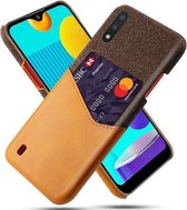 Voor Samsung Galaxy M01 Doek Textuur PC + PU lederen achterkant Schokbestendig hoesje met kaartsleuf (oranje)