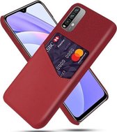 Voor Xiaomi Redmi Note 9 4G Doek Textuur PC + PU lederen achterkant Schokbestendig hoesje met kaartsleuf (rood)