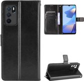 Voor OPPO A16 Crazy Horse Textuur Horizontale Flip Lederen Case met Houder & Kaartsleuven & Lanyard (Zwart)