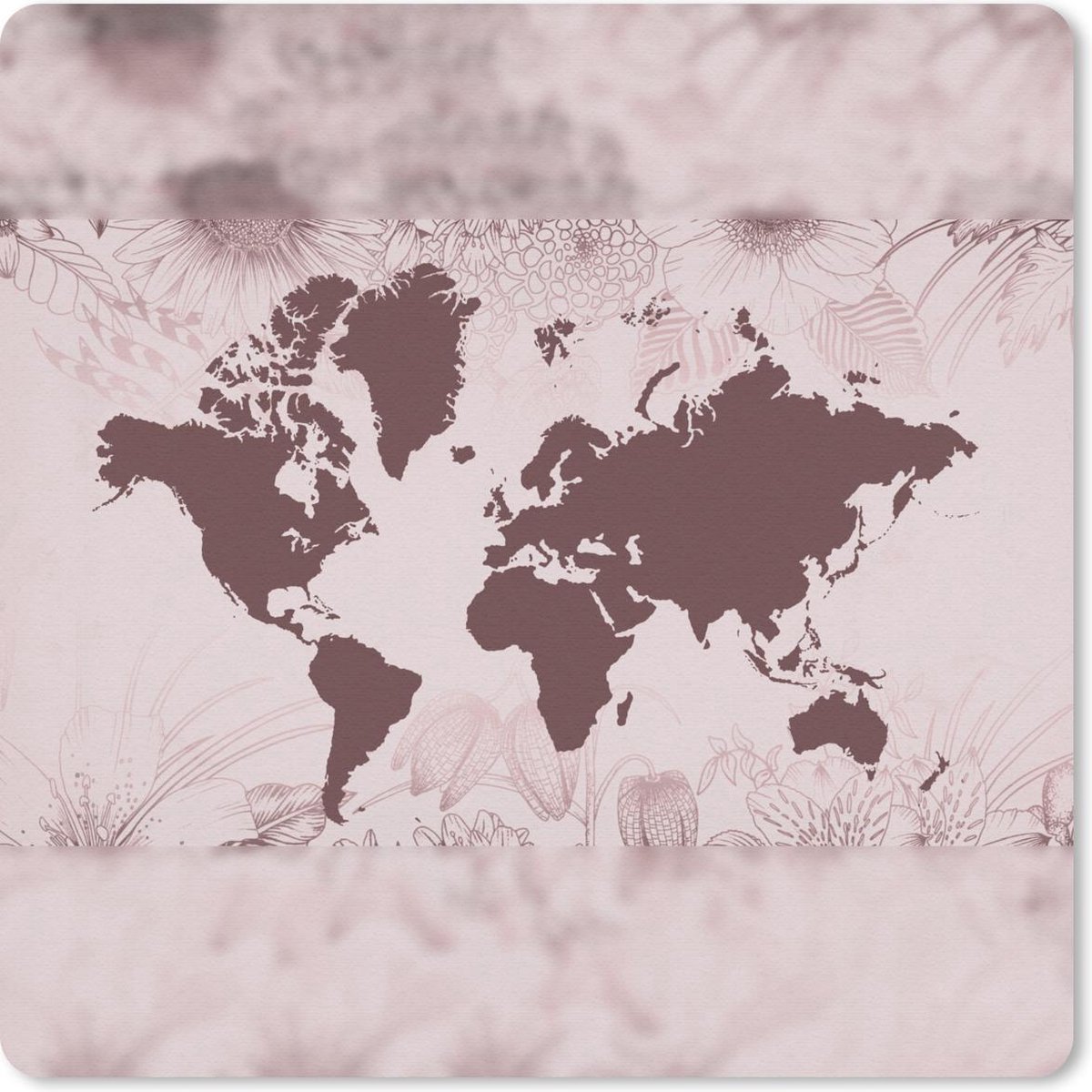 Muismat 30x30 cm - Mousepad Wereldkaart - Bloem - Rood - Muismatten